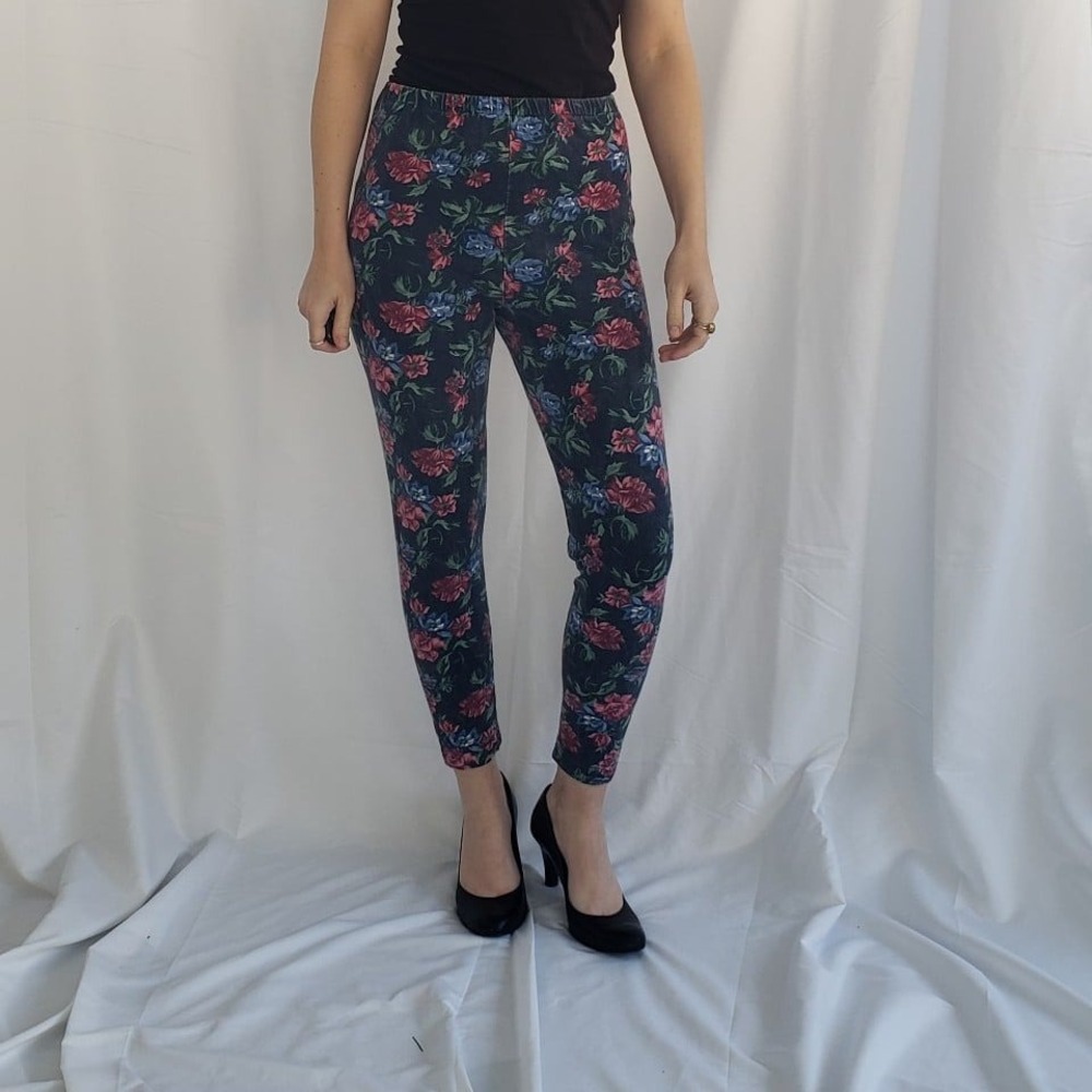 90s Blue and Pink Floral Leggings